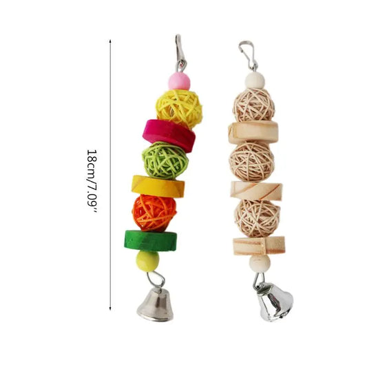Rattan Ball and Wood Block Chew Toy for Birds | Bon Bon Bird Toys