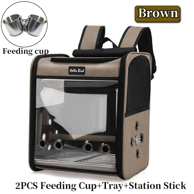 Bird Travel Backpack Carrier with Perch and Feeding Cups