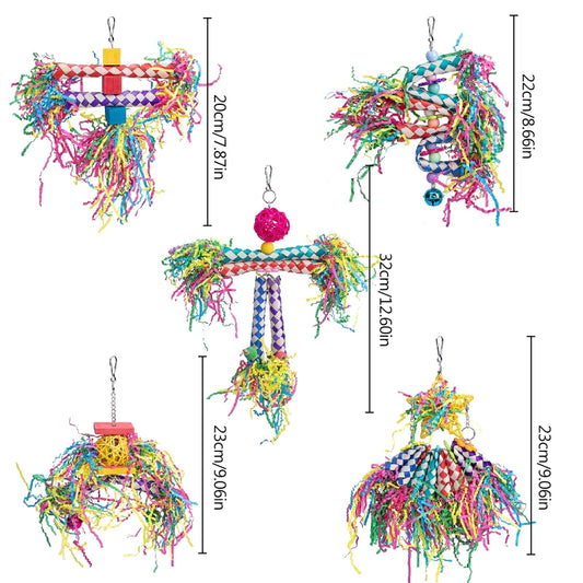 5 Piece Crinkle Paper Shredding Toy Set for Birds | Bon Bon Bird Toys