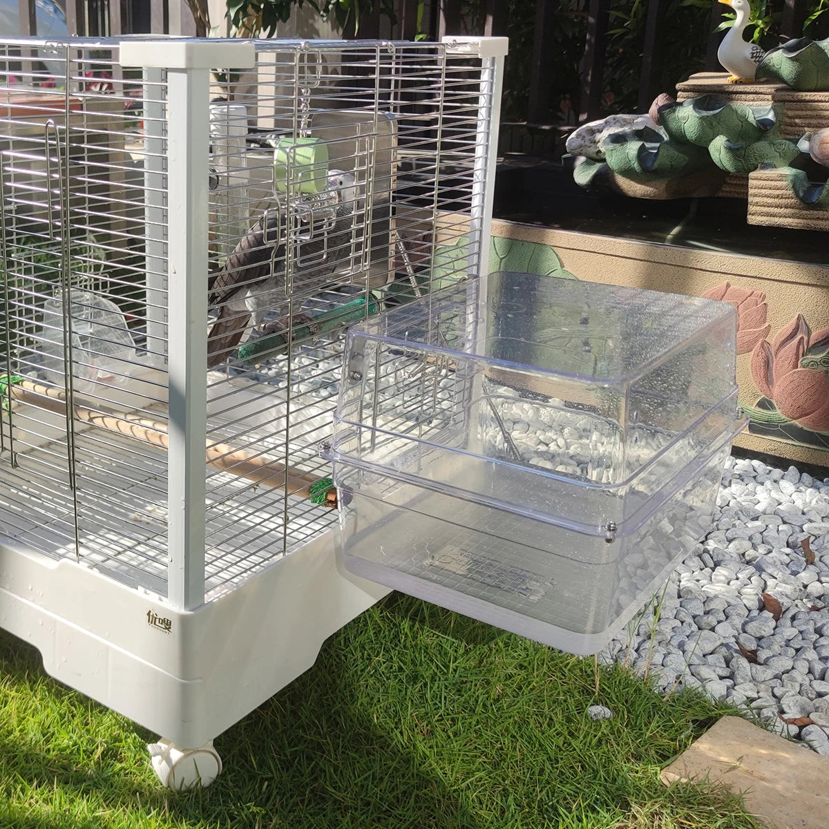Large Transparent Bird Bath for Cage — 13x11x8 Inches