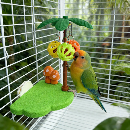 Palm Tree Bird Perch Stand with Foraging Balls | Bon Bon Bird Toys
