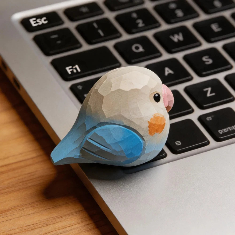 Hand-Carved Lovebird Figurine | Bon Bon Bird Toys
