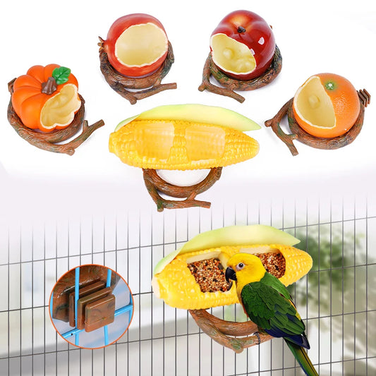 Fruit-Shaped Bird Feeder Bowl with Branch Stand | Bon Bon Bird Toys