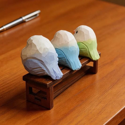 Hand-Carved Lovebird Figurine | Bon Bon Bird Toys