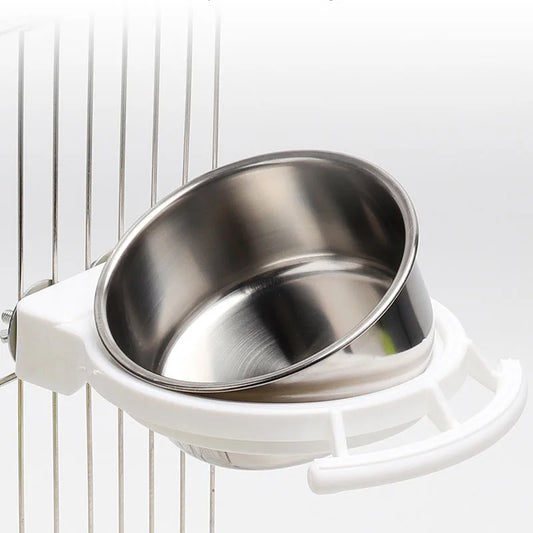 Stainless Steel Bird Bowl with Cage Clip Holder