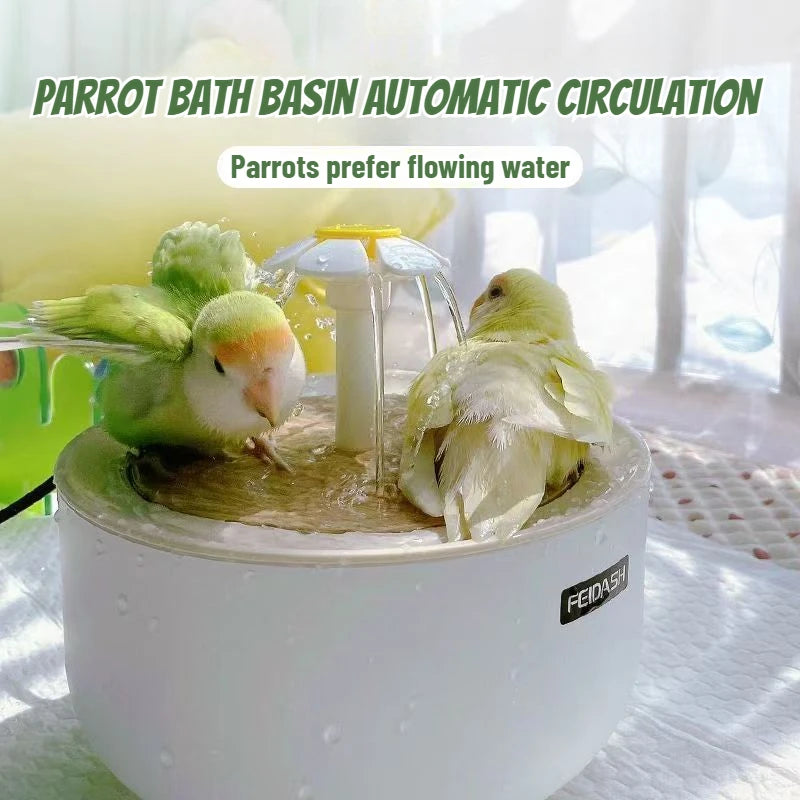 2-in-1 Auto-Circulating Parrot Bath & Water Fountain | USB Powered