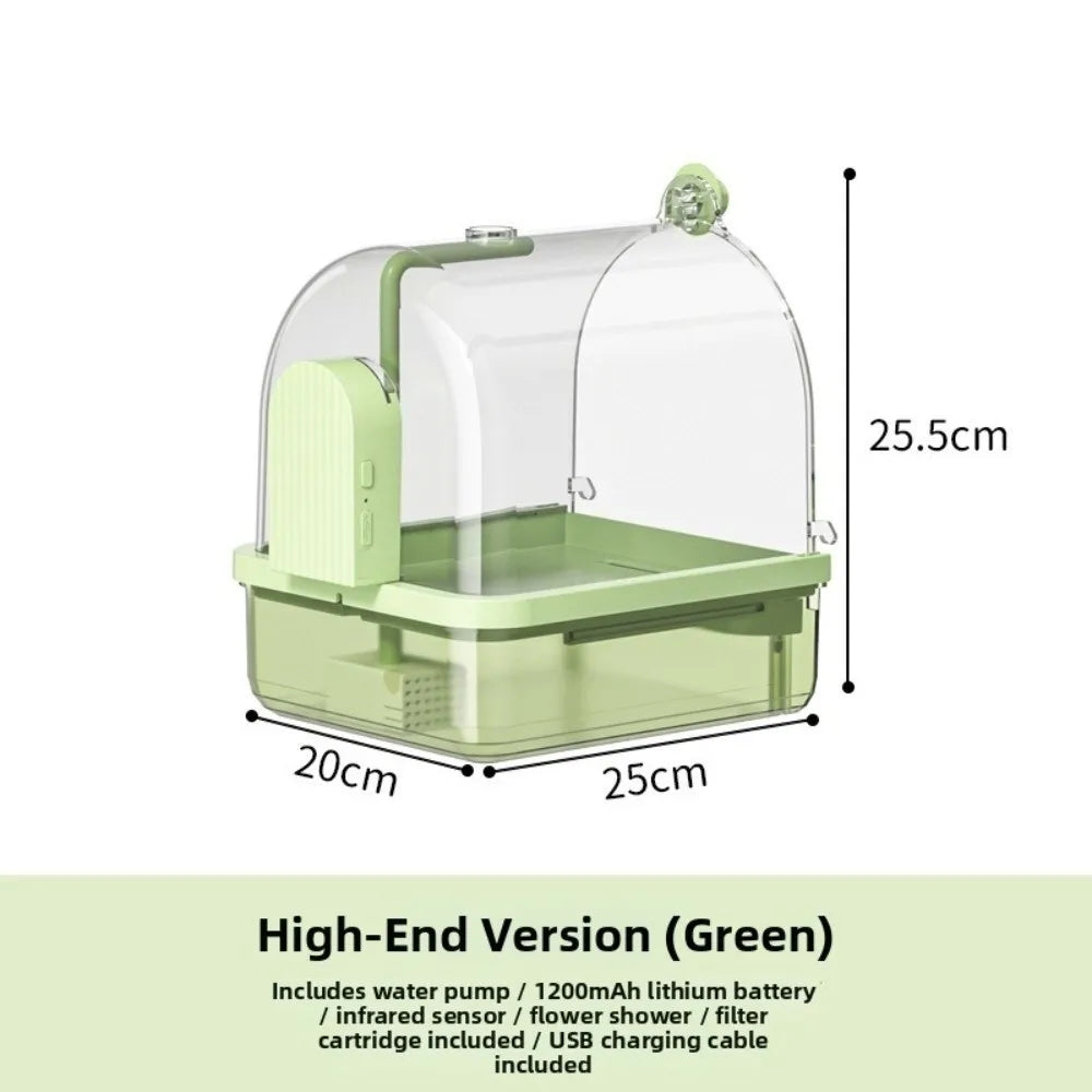 Clear Dome Bird Bath with Auto Water Circulation | Bon Bon Bird Toys