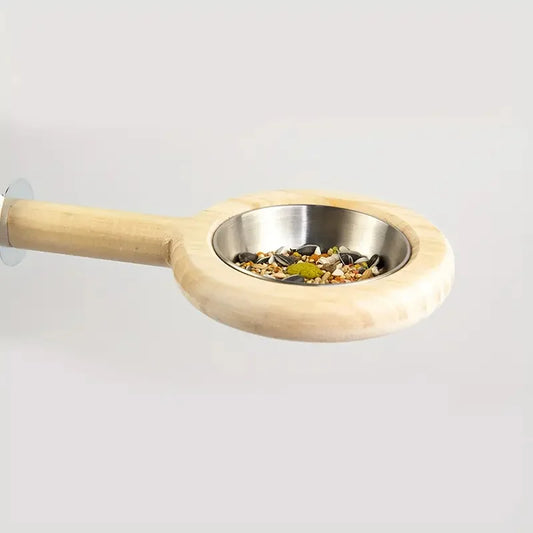 Wooden Perch with Feeding Bowl for Birds | Bon Bon Bird Toys