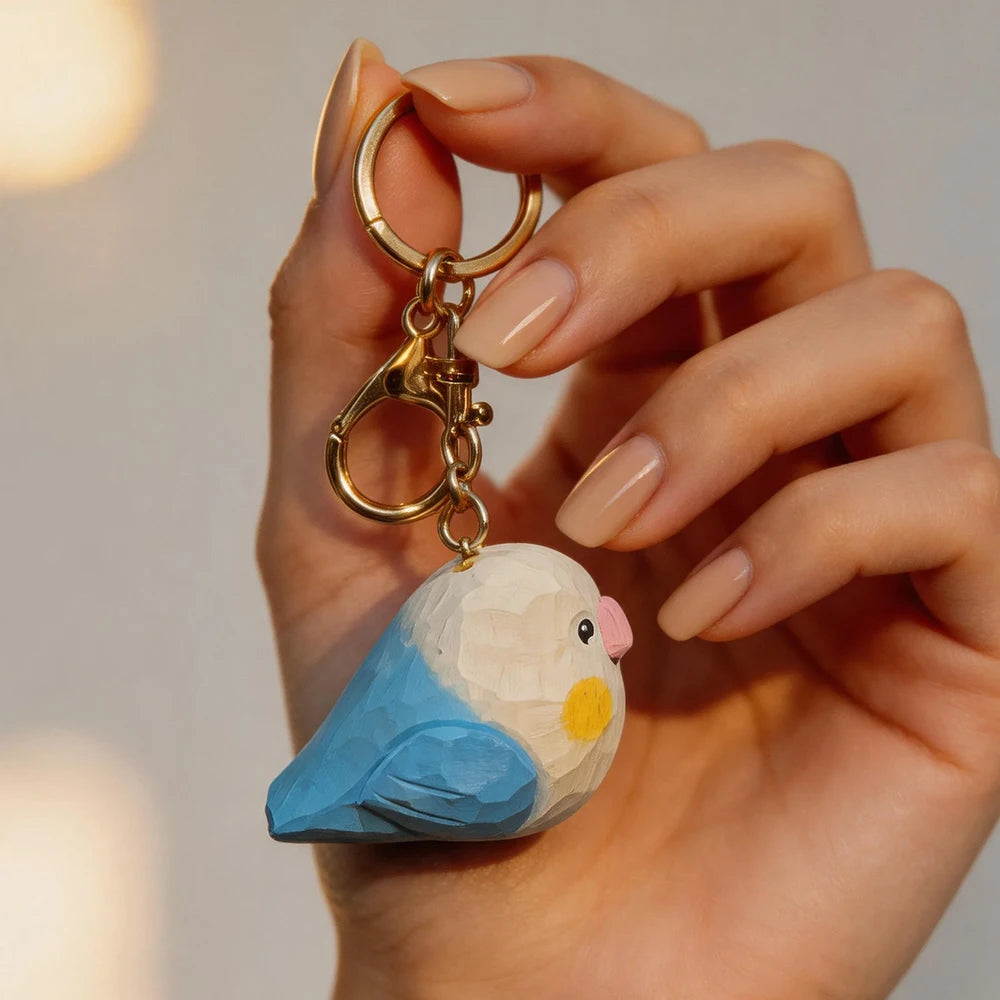 Hand-Carved Wood Lovebird Keychain | Bon Bon Bird Toys