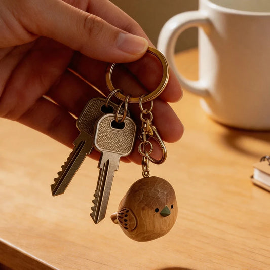 Hand-Carved Wood Bird Keychain | Bon Bon Bird Toys