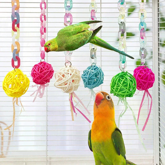 Rattan Ball & Bead Carabiner Parrot Toy | Bon Bon Bird Toys