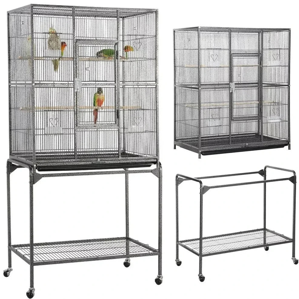 63"H Large Rolling Metal Bird Cage with Stand - Bon Bon Bird Toys