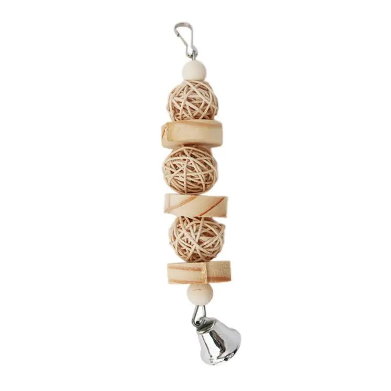 Rattan Ball and Wood Block Chew Toy for Birds | Bon Bon Bird Toys
