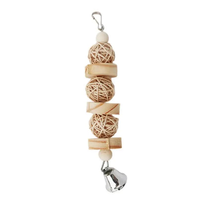 Rattan Ball and Wood Block Chew Toy for Birds | Bon Bon Bird Toys