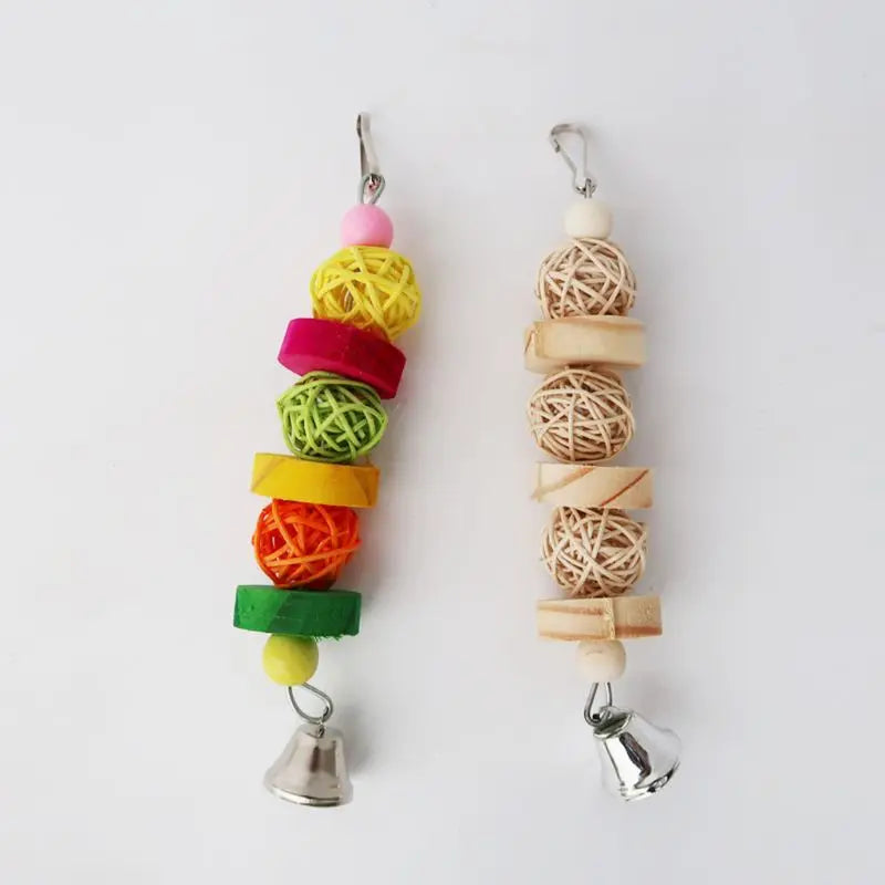 Rattan Ball and Wood Block Chew Toy for Birds | Bon Bon Bird Toys