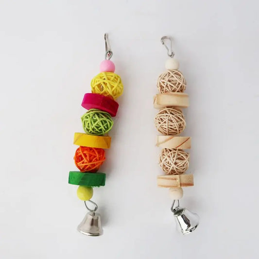 Rattan Ball and Wood Block Chew Toy for Birds | Bon Bon Bird Toys