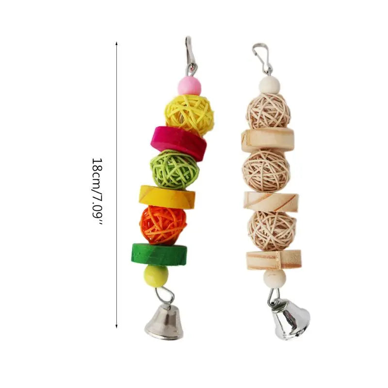Rattan Ball and Wood Block Chew Toy for Birds | Bon Bon Bird Toys