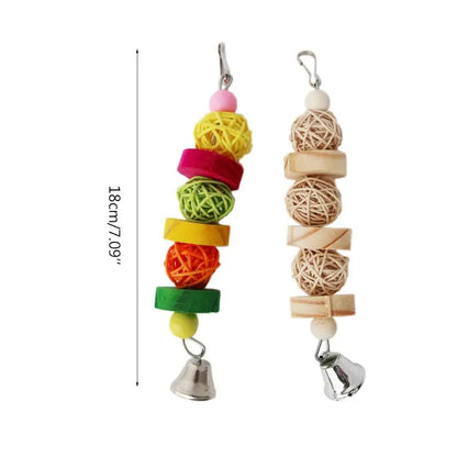 Rattan Ball and Wood Block Chew Toy for Birds | Bon Bon Bird Toys