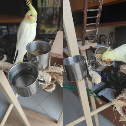 Stainless Steel Bird Feeder Cup Set with Stand Clip