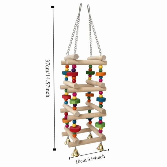 Colorful Wooden Climbing Ladder with Bells for Birds | Bon Bon Bird Toys