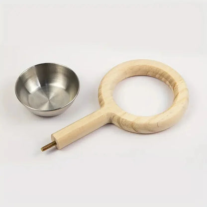 Wooden Perch with Feeding Bowl for Birds | Bon Bon Bird Toys