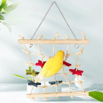 Wooden Star Climbing Net & Swing for Birds | Bon Bon Bird Toys