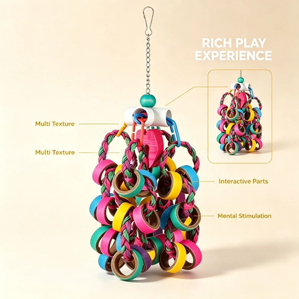 Colorful Bagel Ring Cascade Chew Toy for Parrots