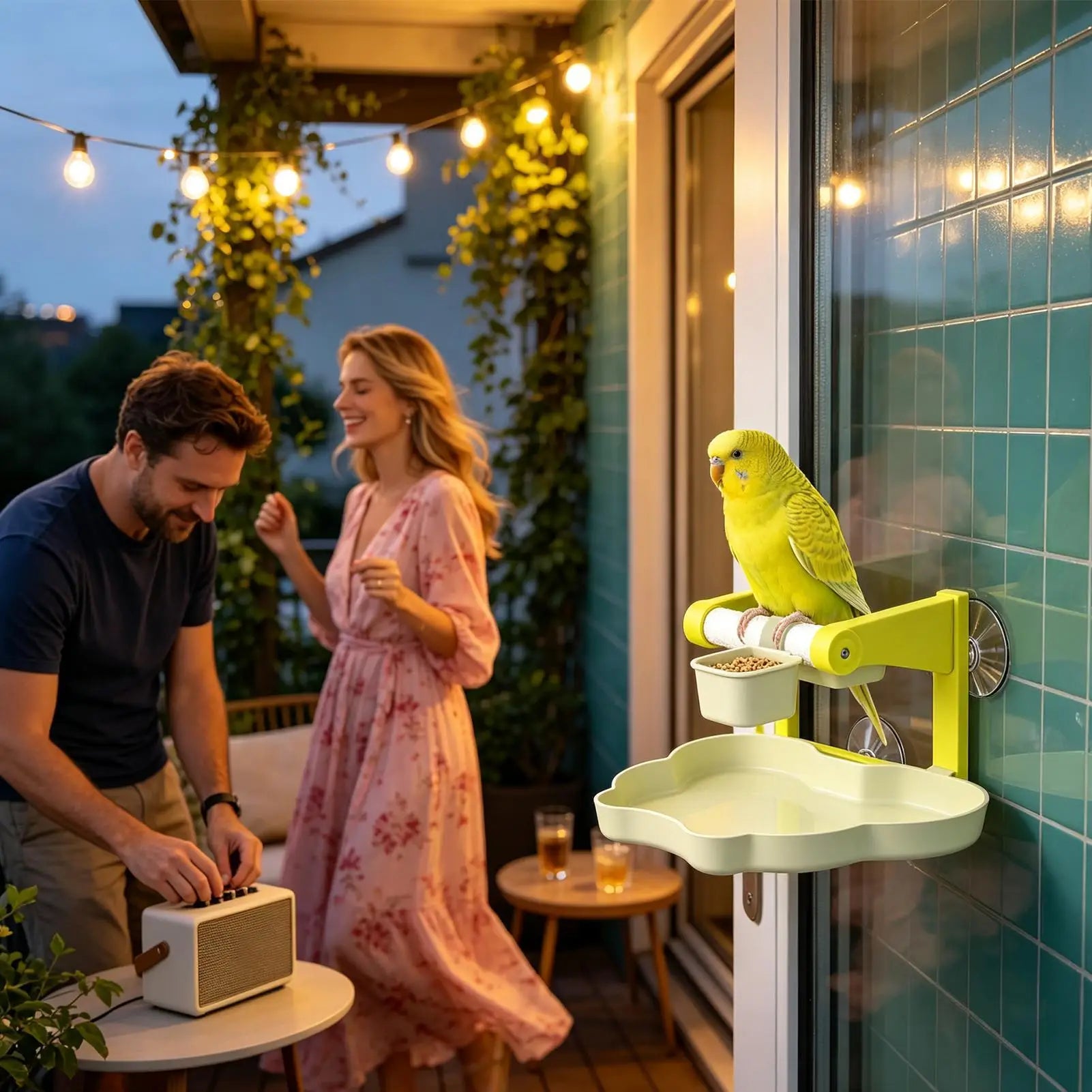 Suction Cup Window Perch & Feeding Station with Waste Basin | Bon Bon …