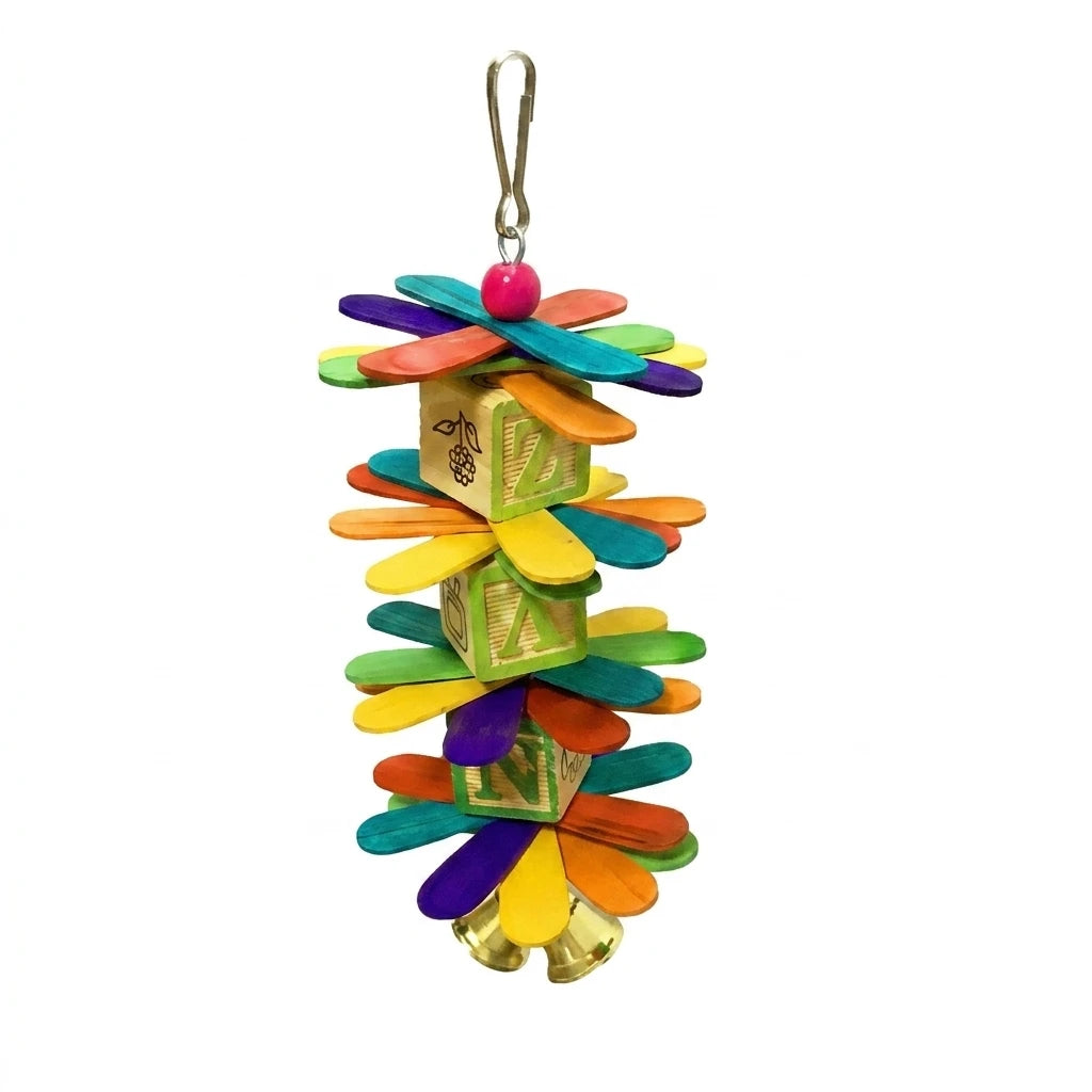 Wooden Pinwheel Chew Toy with Letter Blocks & Bell | Bon Bon Bird Toys