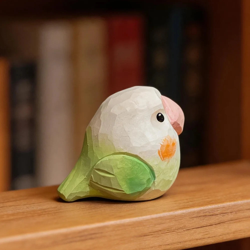 Hand-Carved Lovebird Figurine | Bon Bon Bird Toys