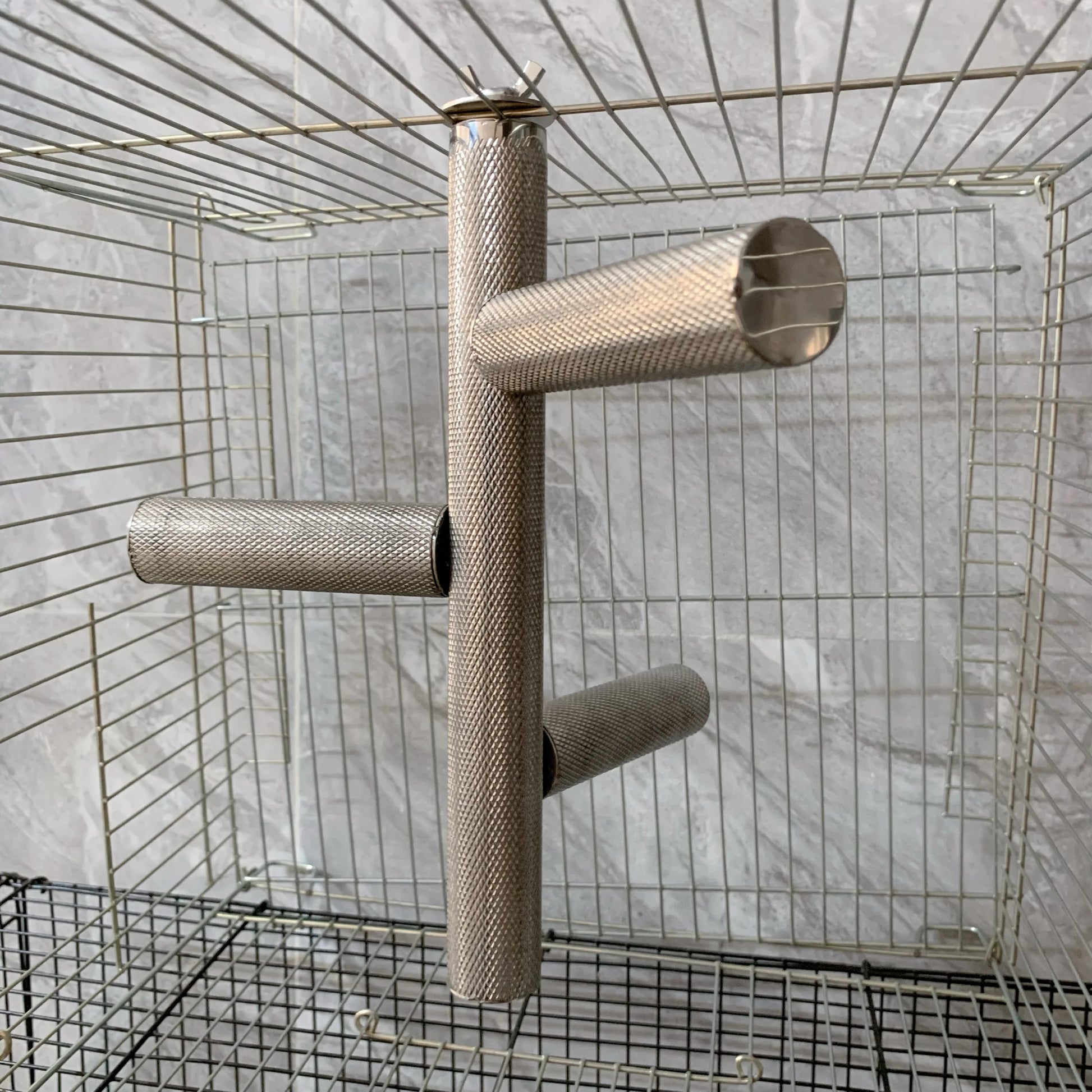 Stainless Steel T-Bar Perch for Birds | Bon Bon Bird Toys