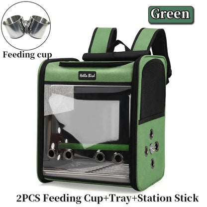 Bird Travel Backpack Carrier with Perch and Feeding Cups