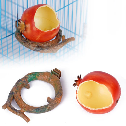 Fruit-Shaped Bird Feeder Bowl with Branch Stand | Bon Bon Bird Toys