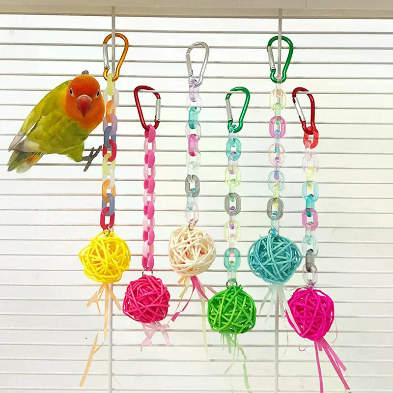 Rattan Ball & Bead Carabiner Parrot Toy | Bon Bon Bird Toys
