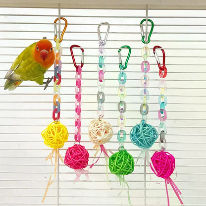 Rattan Ball & Bead Carabiner Parrot Toy | Bon Bon Bird Toys
