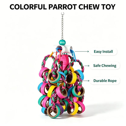 Colorful Bagel Ring Cascade Chew Toy for Parrots | 24 Rings