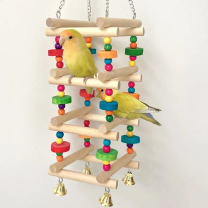 Colorful Wooden Climbing Ladder with Bells for Birds | Bon Bon Bird Toys