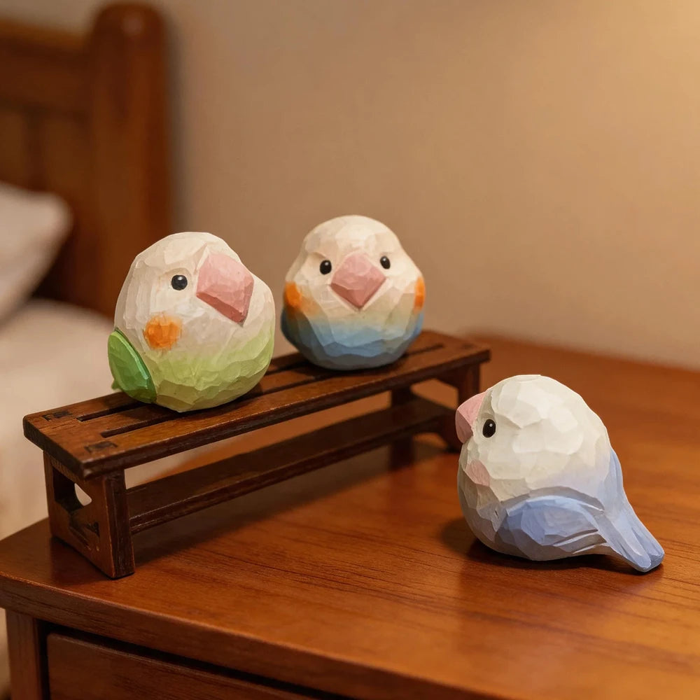 Hand-Carved Lovebird Figurine | Bon Bon Bird Toys