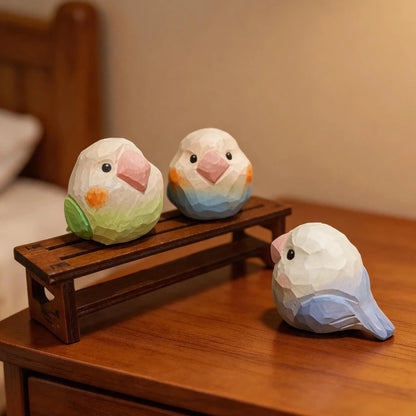Hand-Carved Lovebird Figurine | Bon Bon Bird Toys