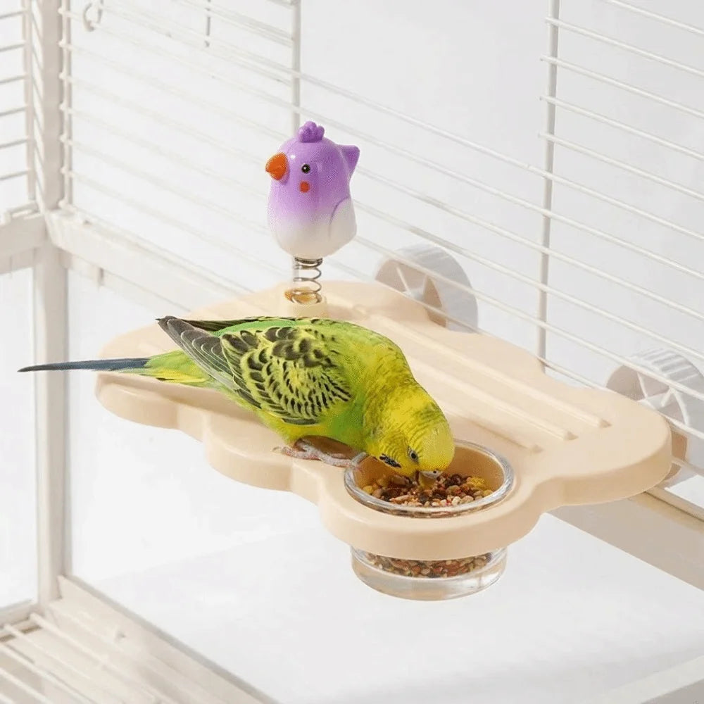 Cloud-Shaped Cage-Mount Bird Perch with Bowl & Play Figurine | Bon Bon Bird Toys