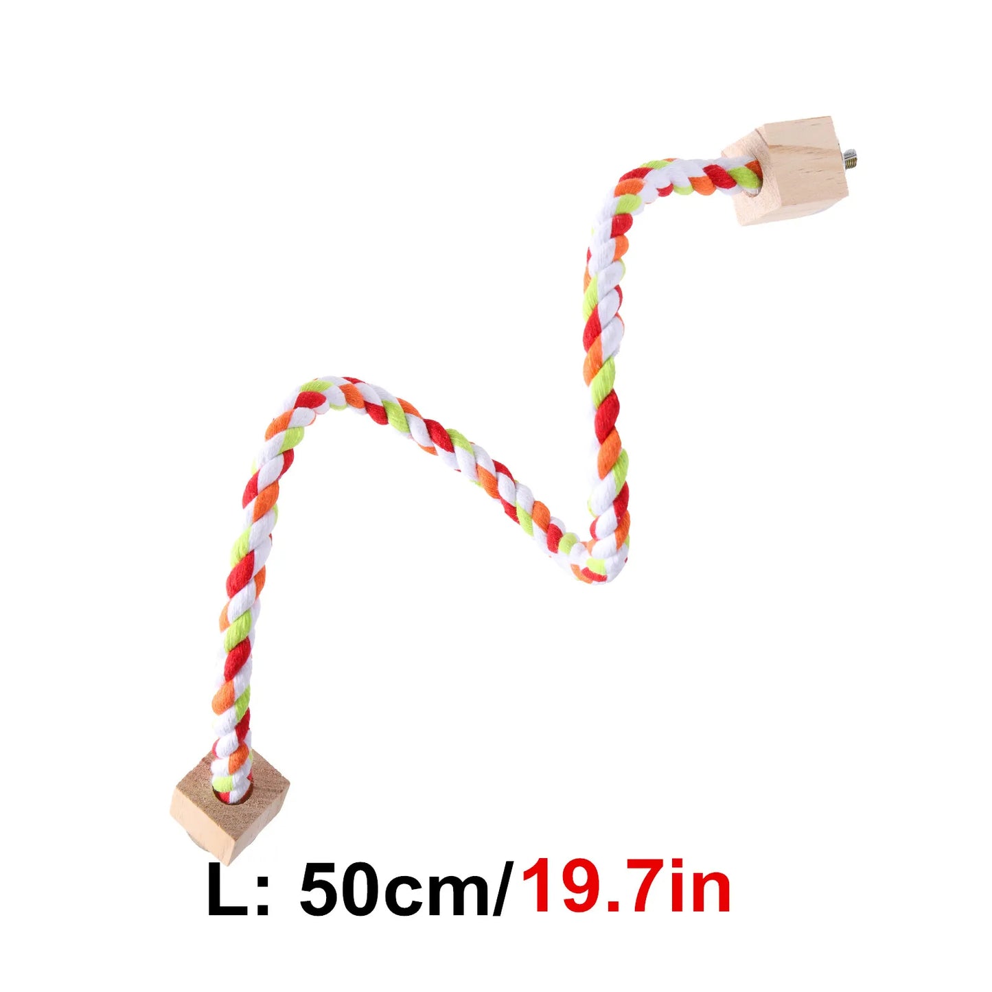 Multicolor Cotton Rope Bird Perch with Wood Block Ends
