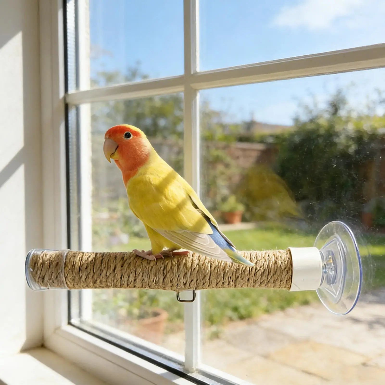 Jute Rope Suction Cup Window Perch for Birds | Bon Bon Bird Toys