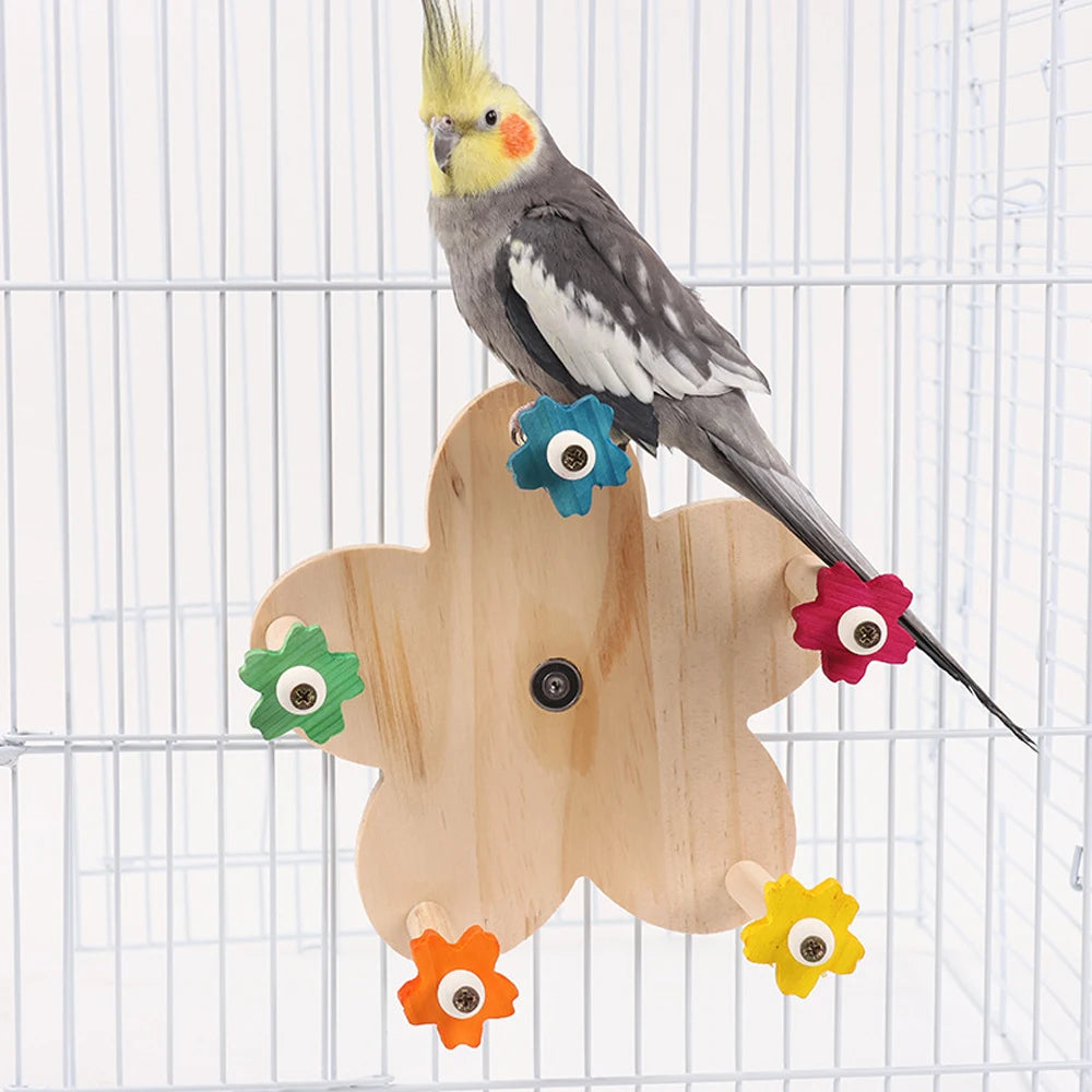 Wooden Spinning Flower Perch Toy for Birds | Bon Bon Bird Toys