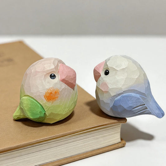 Hand-Carved Lovebird Figurine | Bon Bon Bird Toys