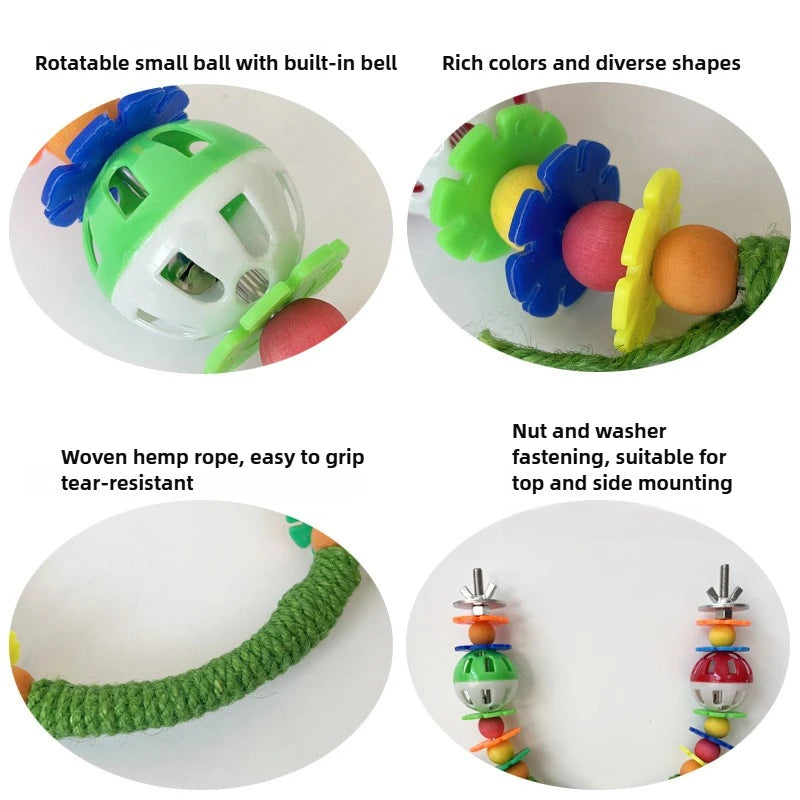 Rope Perch with Bells and Colorful Beads | Bon Bon Bird Toys