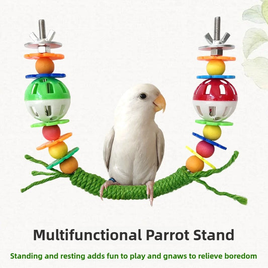Rope Perch with Bells and Colorful Beads | Bon Bon Bird Toys