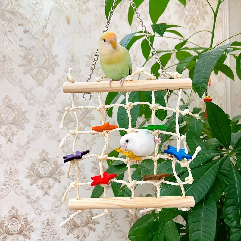 Wooden Star Climbing Net & Swing for Birds | Bon Bon Bird Toys