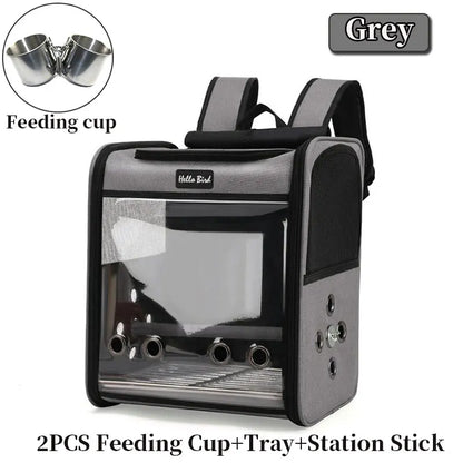 Bird Travel Backpack Carrier with Perch and Feeding Cups