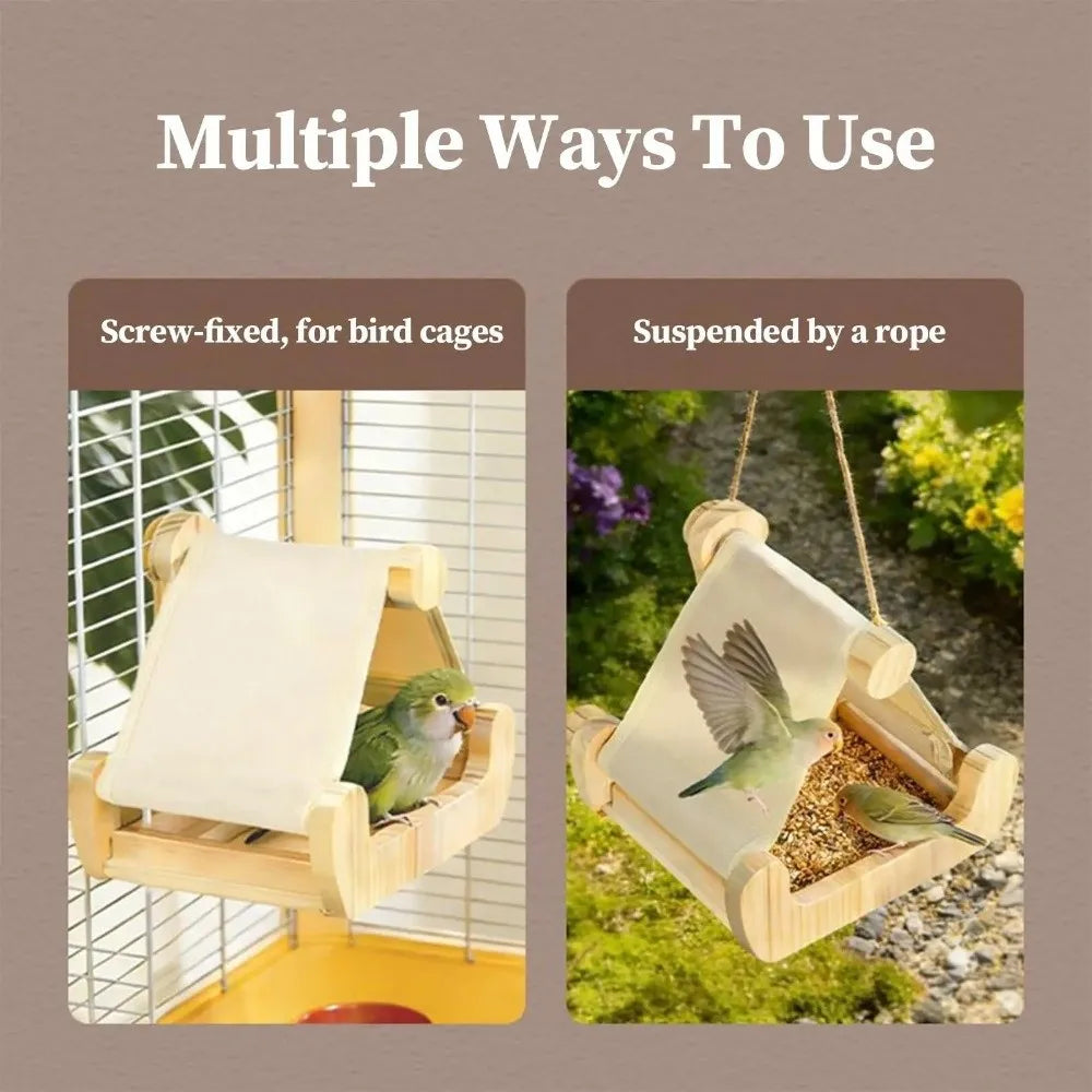 Wooden Bird Hammock Bed with Drawer Tray | Bon Bon Bird Toys