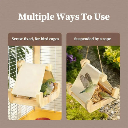 Wooden Bird Hammock Bed with Drawer Tray | Bon Bon Bird Toys